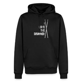 I Love The Drummer | Ich liebe den Schlagzeuger - Männer Premium Bio Hoodie - Schwarz - Vorne - Nico (187cm)