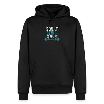 Kraftdreikampf Powerlifting Herzschlag Squat Bench - Männer Premium Bio Hoodie - Schwarz - Vorne - Nico (187cm)