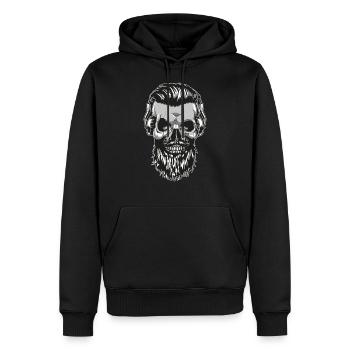 Hipster Skull Totenkopf mit Bart und Kopfhörer - Männer Premium Bio Hoodie - Schwarz - Vorne - Nico (187cm)