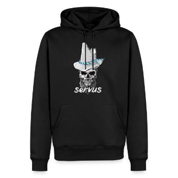 Servus Bayern Totenkopf - Männer Premium Bio Hoodie - Schwarz - Vorne - Nico (187cm)