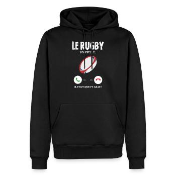 Le Rugby M'appelle Il Faut Que J'y Aille - Sweat à capuche Premium bio Homme - noir - Devant - Nico (187cm)
