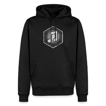 Musiknote Hexagon Logo mit coolem Effekt - Männer Premium Bio Hoodie - Schwarz - Vorne - Nico (187cm)