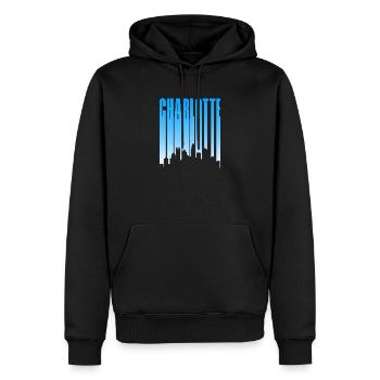 Charlotte Skyline Typo Blau Gradient - Männer Premium Bio Hoodie - Schwarz - Vorne - Nico (187cm)