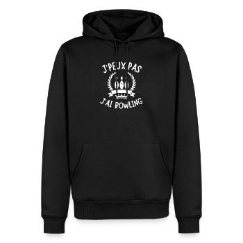 Bowling, bowling sport, bowling humour - Sweat à capuche Premium bio Homme - noir - Devant - Nico (187cm)