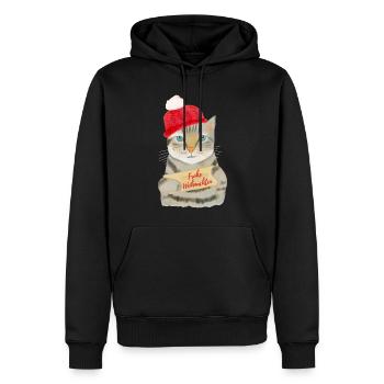 Süße Katze wünscht Frohe Weihnachten - Männer Premium Bio Hoodie - Schwarz - Vorne - Nico (187cm)