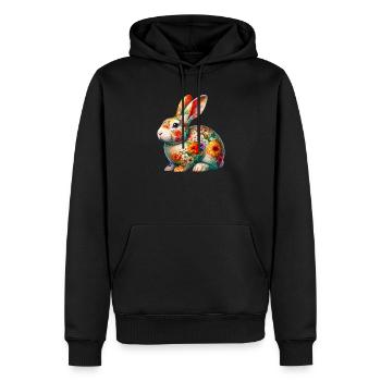 Lapin décoré de fleurs - Sweat à capuche Premium bio Homme - noir - Devant - Nico (187cm)