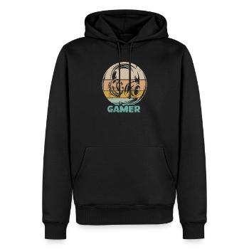 casque de jeu vintage gamer rétro logo icône - Sweat à capuche Premium bio Homme - noir - Devant - Nico (187cm)