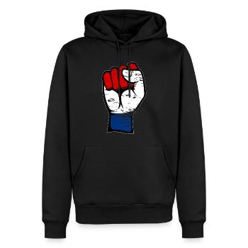 Poing du drapeau de la Hollande utilisé - Sweat à capuche Premium bio Homme - noir - Devant - Nico (187cm)