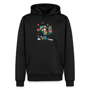 Verspielter Waschbär jongliert fröhlich mit Äpfeln - Männer Premium Bio Hoodie - Schwarz - Vorne - Nico (187cm)
