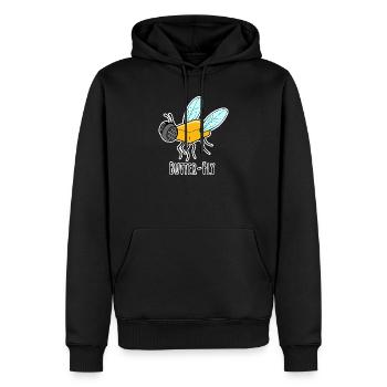 Butter-Fly - Butter Fliege Flachwitz - Männer Premium Bio Hoodie - Schwarz - Vorne - Nico (187cm)