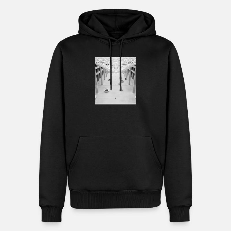 Atrio geometrico bianco e nero - Felpa con cappuccio ecologica premium da uomo - nero