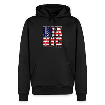 USA NYC Flagge Schriftzug Grafiken - Männer Premium Bio Hoodie - Schwarz - Vorne - Nico (187cm)