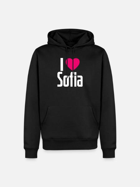 J’aime Sofia Coeur rose J’aime Sofia - Sweat à capuche Premium bio Homme - noir