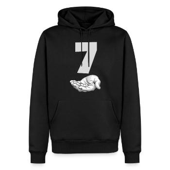 Funny Seven Meme Hand Gen Alpha Trend Joke - Men’s Premium Organic Hoodie - black - Front - Nico (187cm)