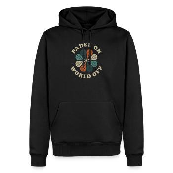 Padel amusant | Padel On, Monde Arrêté - Sweat à capuche Premium bio Homme - noir - Devant - Nico (187cm)