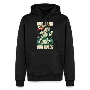Our Land Our Rules Greenland Is Not For Sale - Männer Premium Bio Hoodie - Schwarz - Vorne - Nico (187cm)