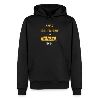 99% Talent, 1% Batterie - Sweat à capuche Premium bio Homme - noir - Devant - Nico (187cm)