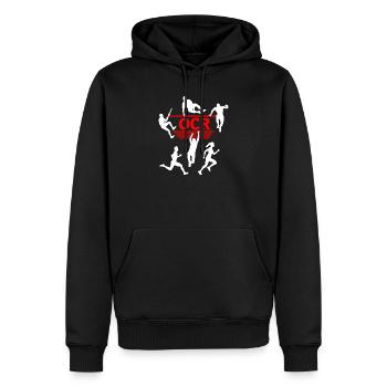 OCR Rot – Design der Hindernissilhouette - Männer Premium Bio Hoodie - Schwarz - Vorne - Nico (187cm)