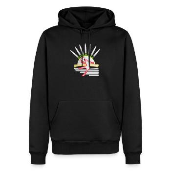 Kicker im Sonnenkreis Fußball-Design - Männer Premium Bio Hoodie - Schwarz - Vorne - Nico (187cm)