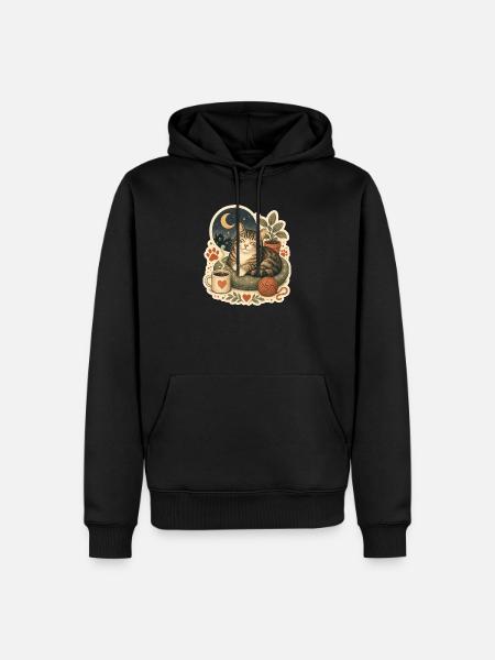 Gemütliche Katze Kaffee Garn - Männer Premium Bio Hoodie - Schwarz