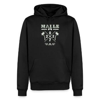 Logo rétro MALLE Strand Cross 2027 - Sweat à capuche Premium bio Homme - noir - Devant - Nico (187cm)