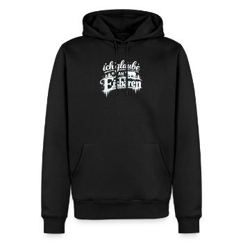 Ich glaube an Eisbären, späthi, Sarah - Männer Premium Bio Hoodie - Schwarz - Vorne - Nico (187cm)