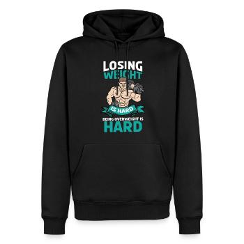 Musculation Musculation Fitness Renforcement musculaire - Sweat à capuche Premium bio Homme - noir - Devant - Nico (187cm)