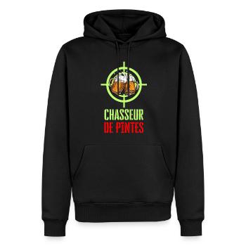 Chasseur de Pintes - Apéro Bière Chasse et Humour - Sweat à capuche Premium bio Homme - noir - Devant - Nico (187cm)