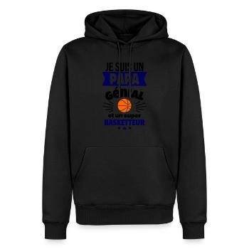 Papa génial & basketteur – idée fête des pères - Sweat à capuche Premium bio Homme - noir - Devant - Nico (187cm)