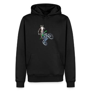CAT RIDING A DIRT BIKE - TRAILS BIKE CAT - Men’s Premium Organic Hoodie - black - Front - Nico (187cm)