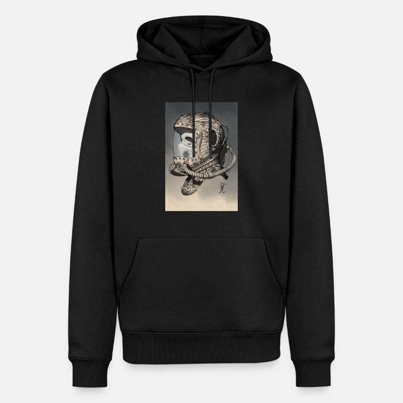 Casque spatial ancien monochrome - Sweat à capuche Premium bio Homme - noir