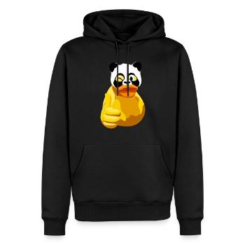 Ente Duck Entchen mit Daumen hoch und Panda Maske - Männer Premium Bio Hoodie - Schwarz - Vorne - Nico (187cm)