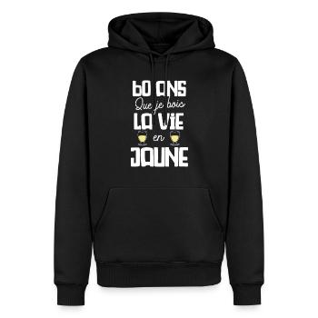 60 ans cadeau anniversaire homme humour beauf - Sweat à capuche Premium bio Homme - noir - Devant - Nico (187cm)