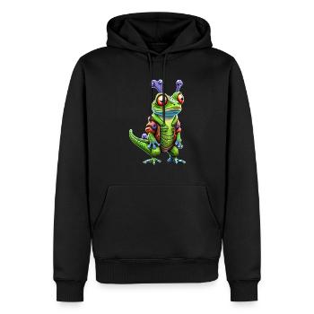 Gecko Galacticus: Ein außerirdisches Abenteuer - Männer Premium Bio Hoodie - Schwarz - Vorne - Nico (187cm)