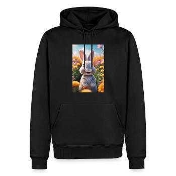 Süßer weißer Hase im Blumenfeld - Männer Premium Bio Hoodie - Schwarz - Vorne - Nico (187cm)