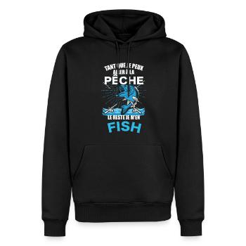 La Pêche C'est Pour Moi Cadeau Homme Pêcheur - Sweat à capuche Premium bio Homme - noir - Devant - Nico (187cm)