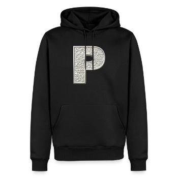 P, letter, letter P, initial, initial P, monogram, - Männer Premium Bio Hoodie - Schwarz - Vorne - Nico (187cm)