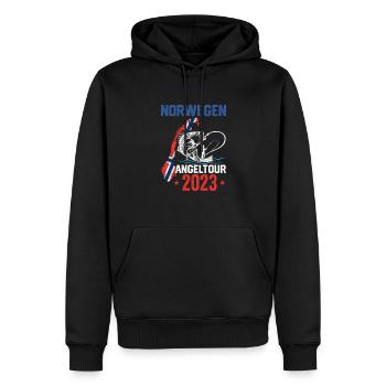 Norwegen Angeltour 2023 Angelurlaub Norwegen 2023 - Männer Premium Bio Hoodie - Schwarz - Vorne - Nico (187cm)