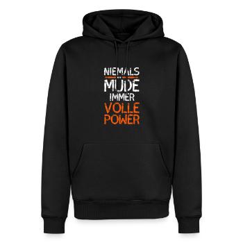 Niemals müde immer volle Power - Männer Premium Bio Hoodie - Schwarz - Vorne - Nico (187cm)