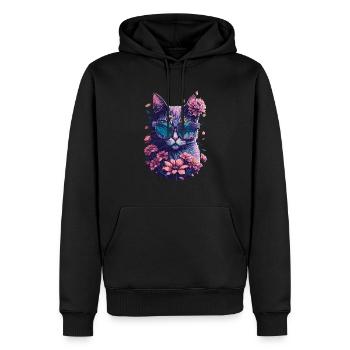 Illustration d’un chat portant des lunettes de soleil - Sweat à capuche Premium bio Homme - noir - Devant - Nico (187cm)
