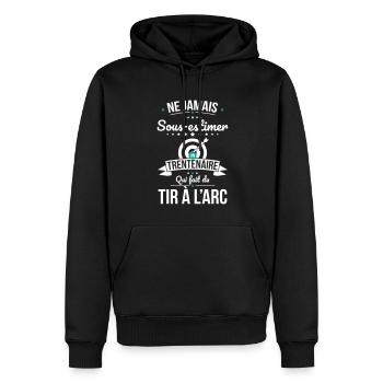 Sous-estimer trentenaire qui fait du tir à l'arc - Sweat à capuche Premium bio Homme - noir - Devant - Nico (187cm)