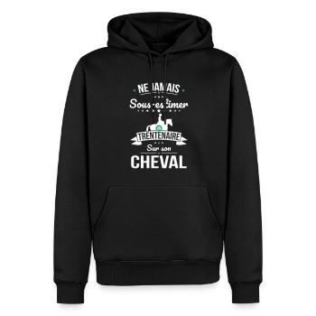 Sous-estimer un trentenaire sur son cheval - Sweat à capuche Premium bio Homme - noir - Devant - Nico (187cm)