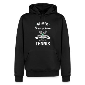 Sous-estimer un trentenaire qui joue au tennis - Sweat à capuche Premium bio Homme - noir - Devant - Nico (187cm)