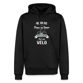 Sous-estimer un trentenaire sur son vélo - Sweat à capuche Premium bio Homme - noir - Devant - Nico (187cm)