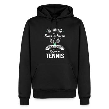 Sous-estimer un quadragénaire qui joue au tennis - Sweat à capuche Premium bio Homme - noir - Devant - Nico (187cm)
