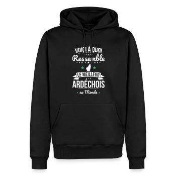 Voici à quoi ressemble le meilleur Ardéchois - Sweat à capuche Premium bio Homme - noir - Devant - Nico (187cm)