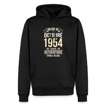 Anniversaire 70 ans - Original - Octobre 1954 - Sweat à capuche Premium bio Homme - noir - Devant - Nico (187cm)