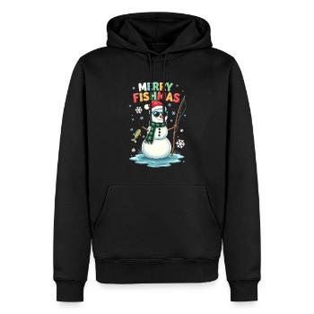 Merry Fishmas - Pêche et bonhomme de neige - Sweat à capuche Premium bio Homme - noir - Devant - Nico (187cm)