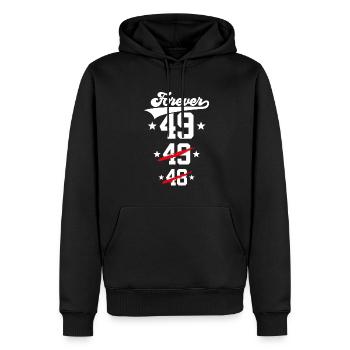 50TH BIRTHDAY FOREVER 49 - Men’s Premium Organic Hoodie - black - Front - Nico (187cm)