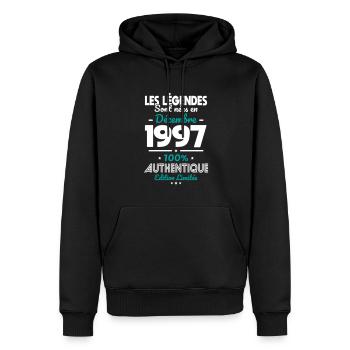 Anniversaire 25 ans - Fabriqué en Décembre 1997 - Sweat à capuche Premium bio Homme - noir - Devant - Nico (187cm)